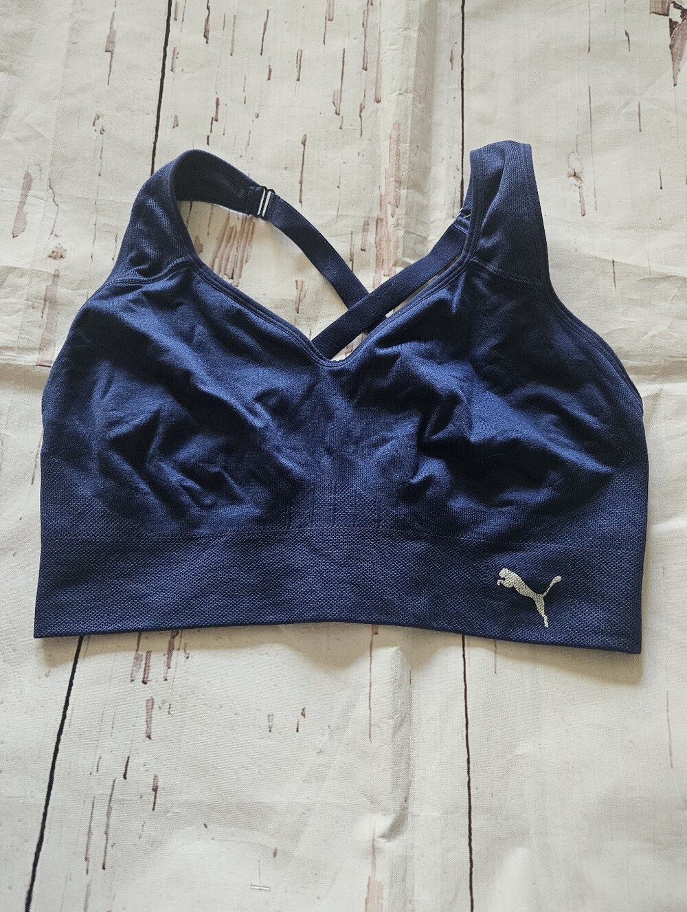 Puma Navy Seamless Crisscross Sports Bra Medium